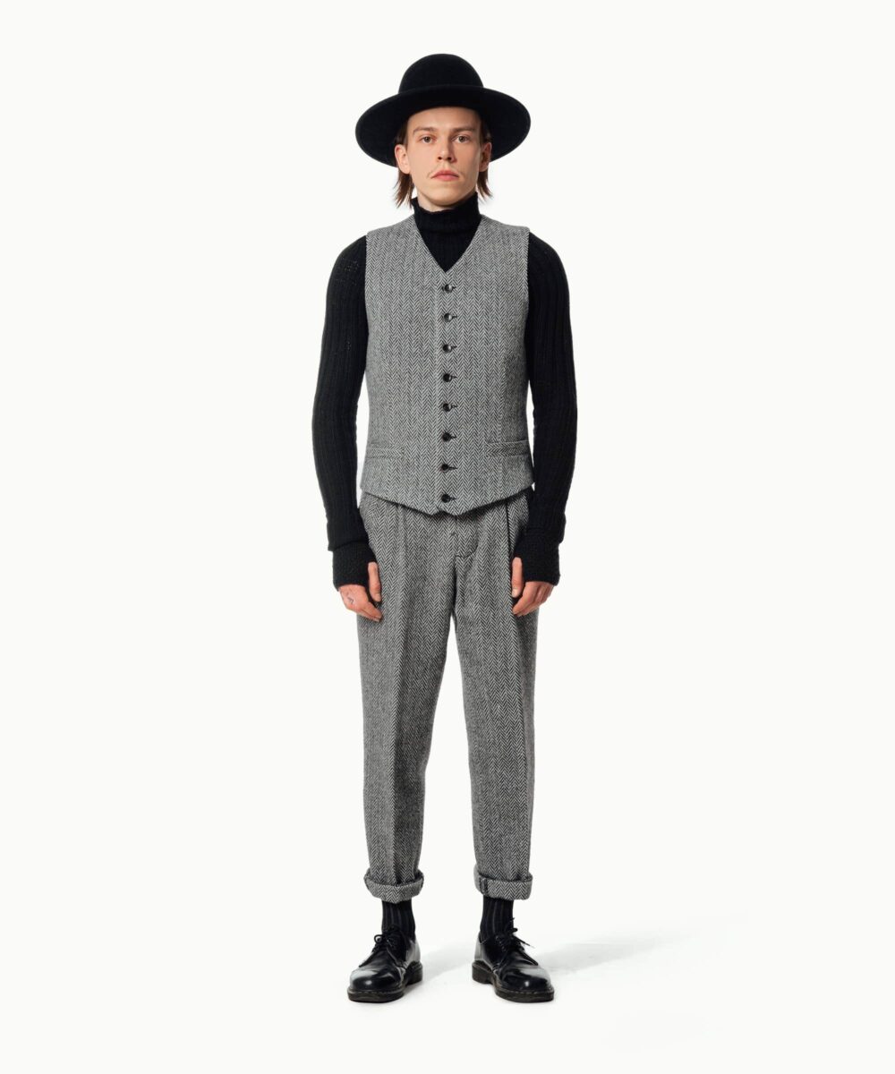 Men - Waistcoats - V Vest B/W Herringbone Image 2