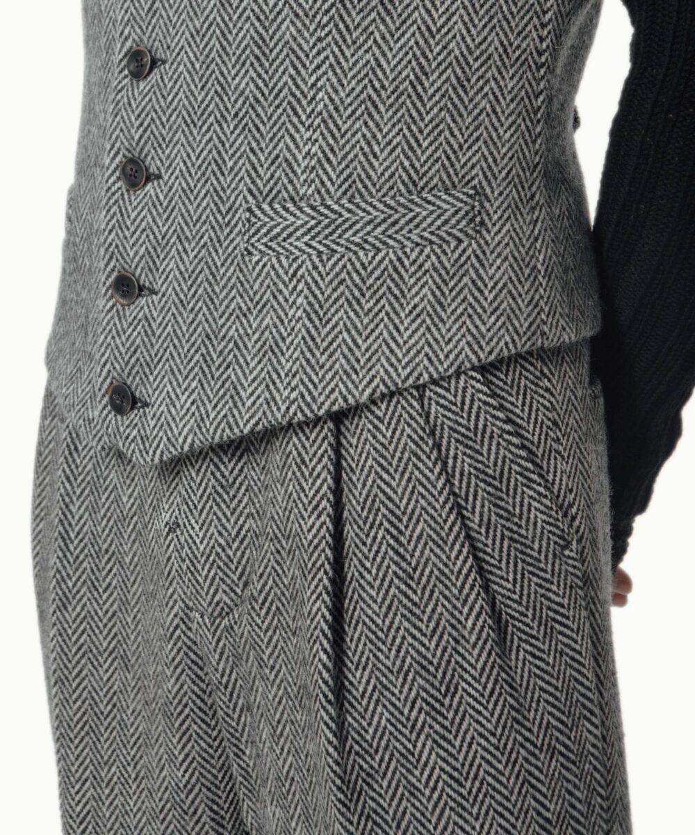 Men - Waistcoats - V Vest B/W Herringbone Image 6