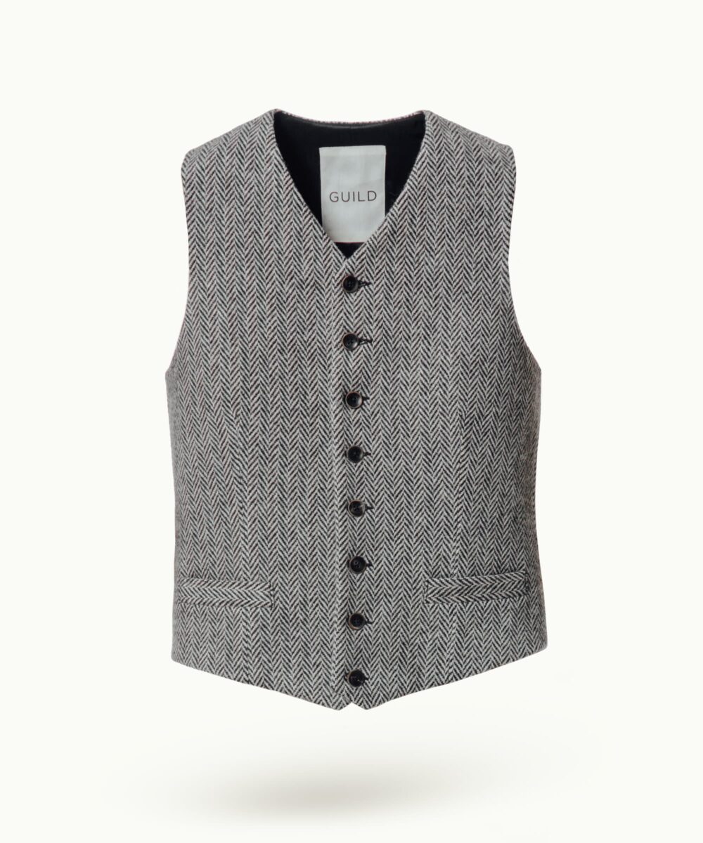 Men - Waistcoats - V Vest B/W Herringbone Image 7