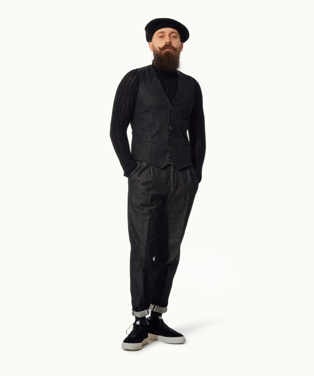 Men - Denim - Waistcoats - Deep V Vest Black Vintage Image 1