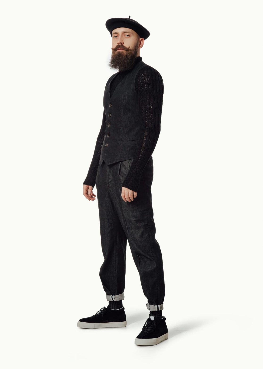 Men - Denim - Waistcoats - Deep V Vest Black Vintage Image Secondary