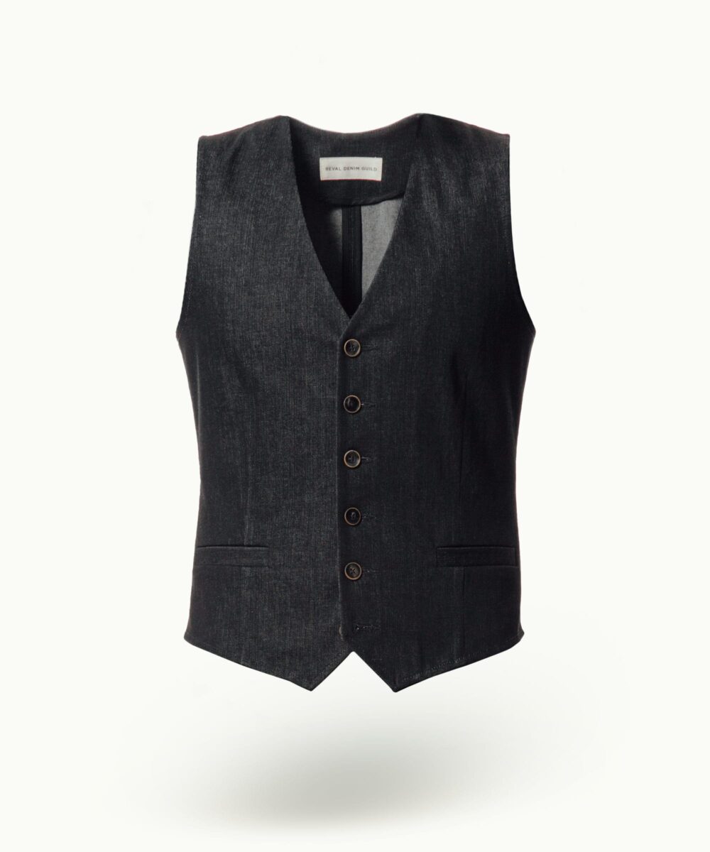 Men - Denim - Waistcoats - Deep V Vest Black Vintage Image 8