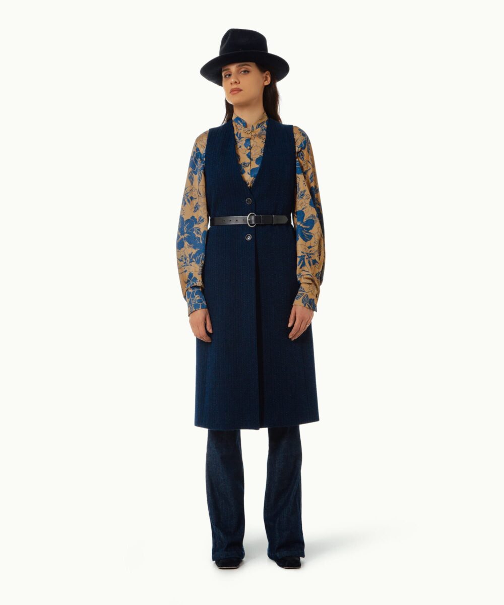 Women - Denim - Waistcoats - Gilet Blue Indigo Herringbone Image 2