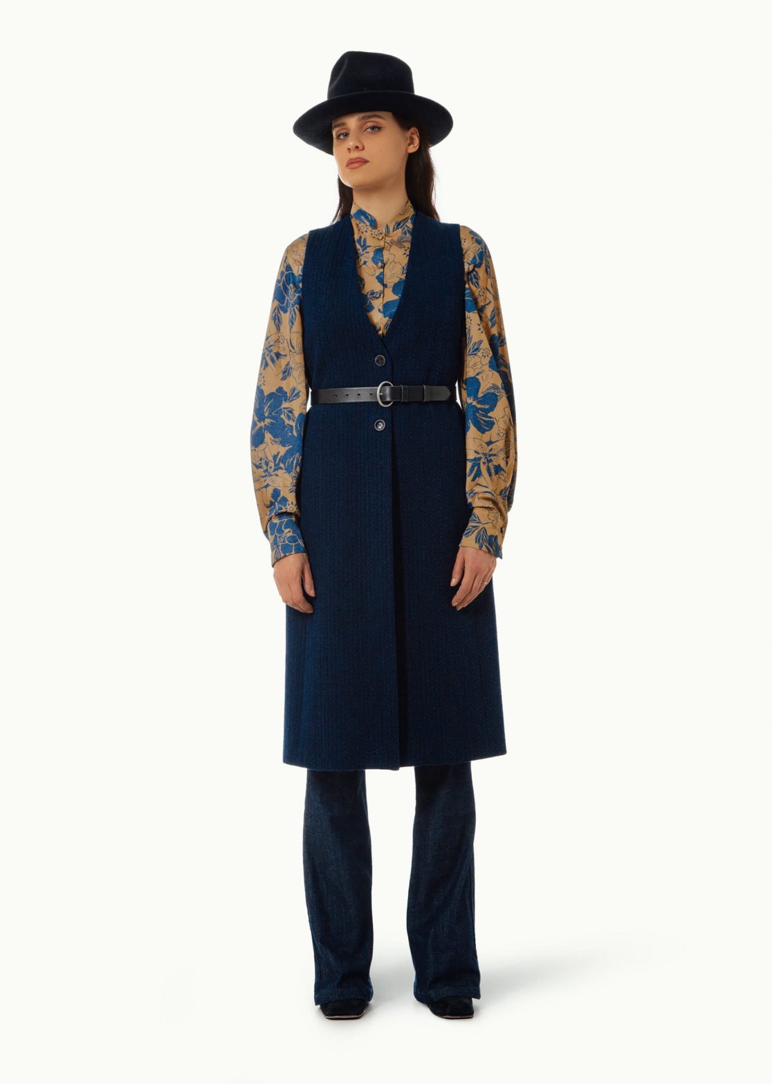 Women - Denim - Waistcoats - Gilet Blue Indigo Herringbone Image Secondary