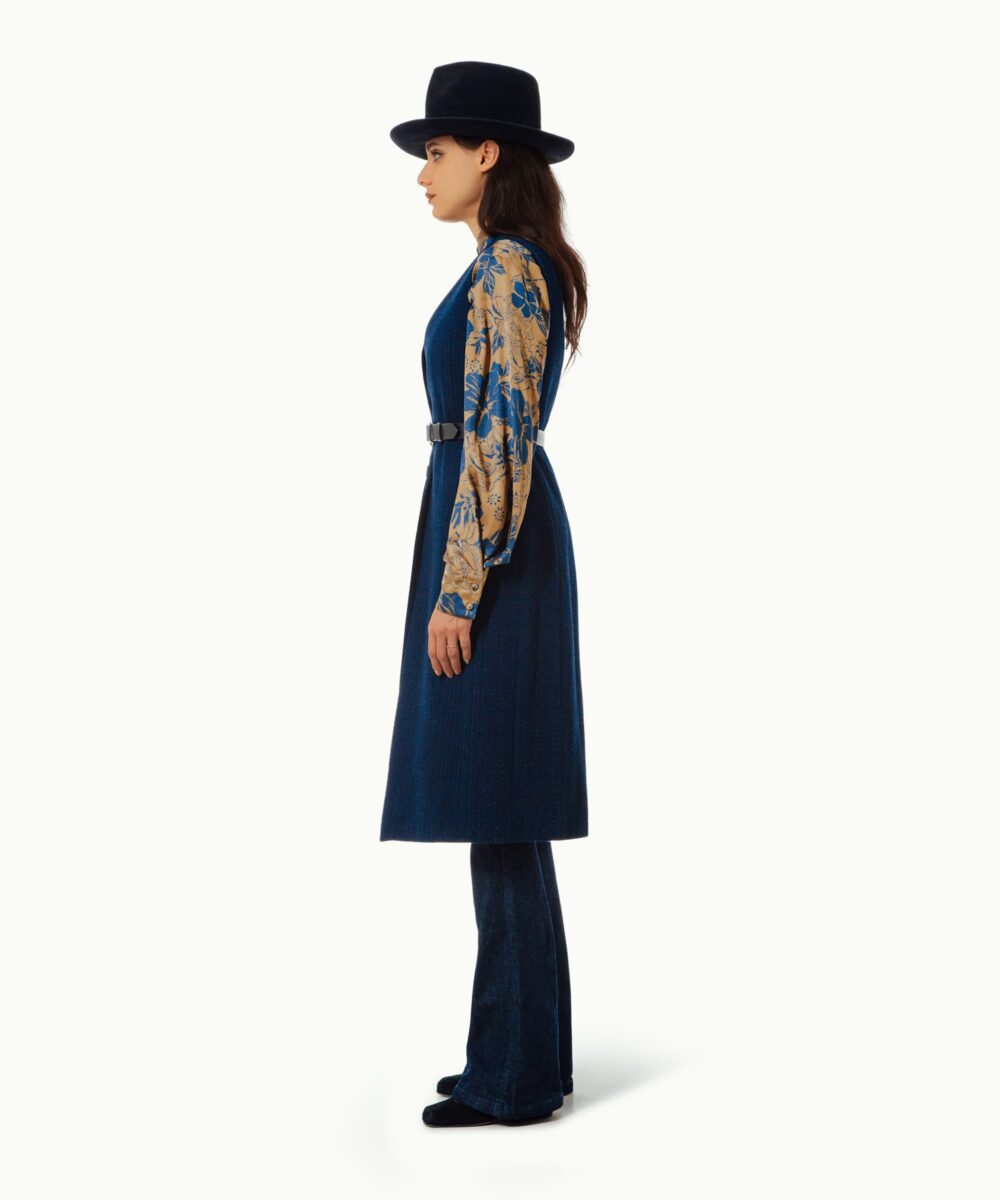 Women - Denim - Waistcoats - Gilet Blue Indigo Herringbone Image 3