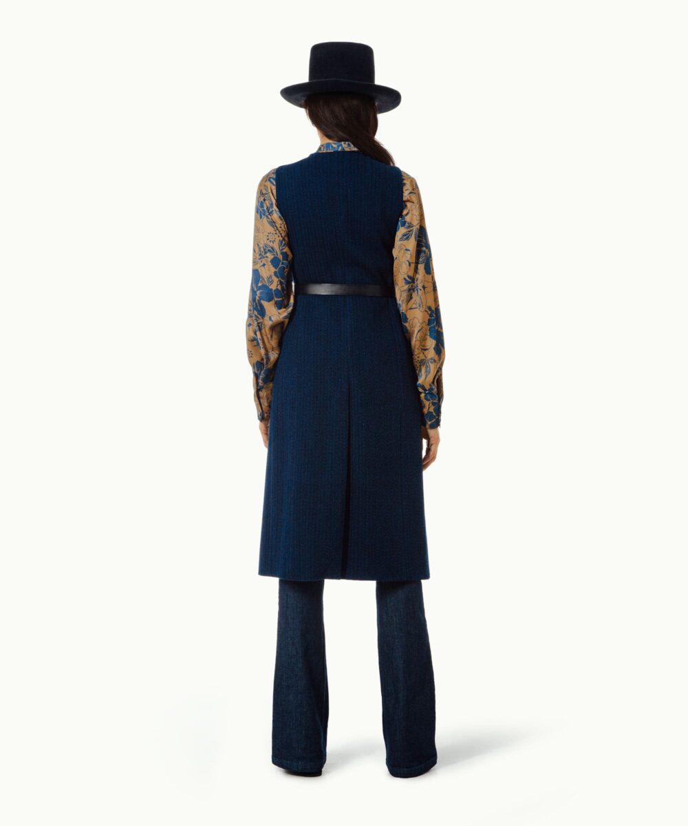 Women - Denim - Waistcoats - Gilet Blue Indigo Herringbone Image 4