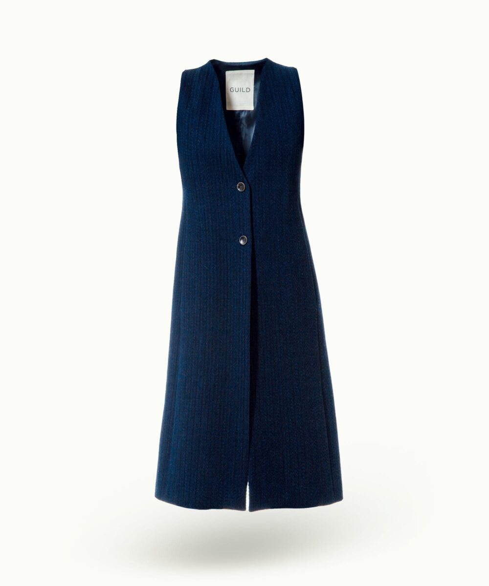 Women - Denim - Waistcoats - Gilet Blue Indigo Herringbone Image 6