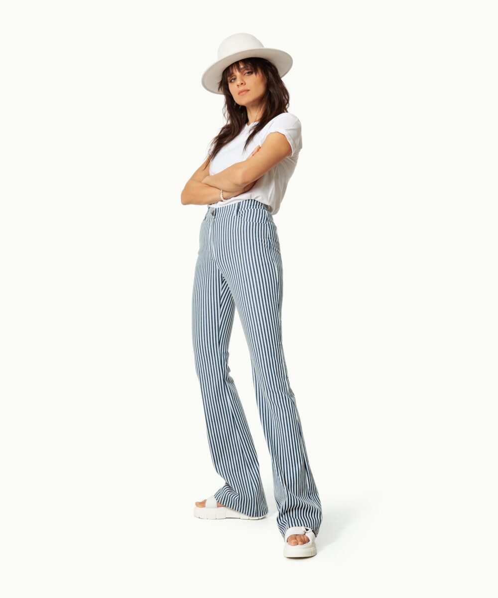Women - Denim - Jeans - Mercury Jeans 10oz White Striped Indigo Image 1