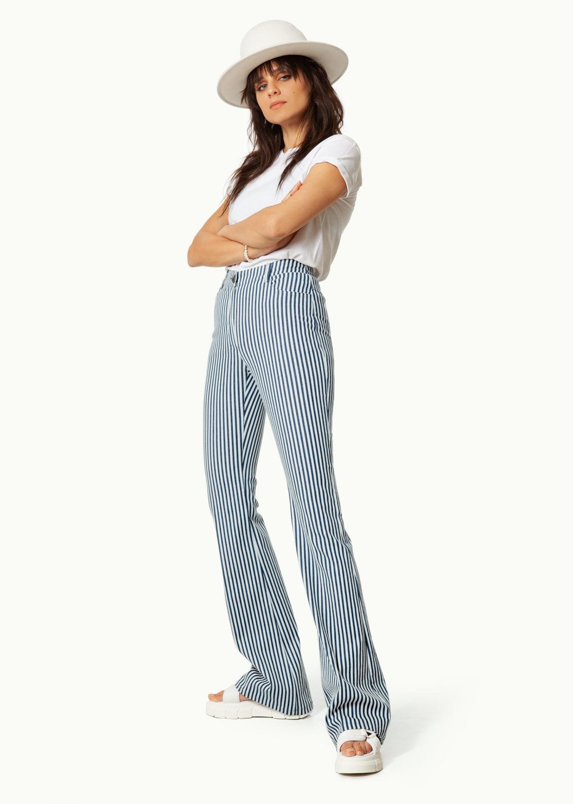 Women - Denim - Jeans - Mercury Jeans 10oz White Striped Indigo Image Primary